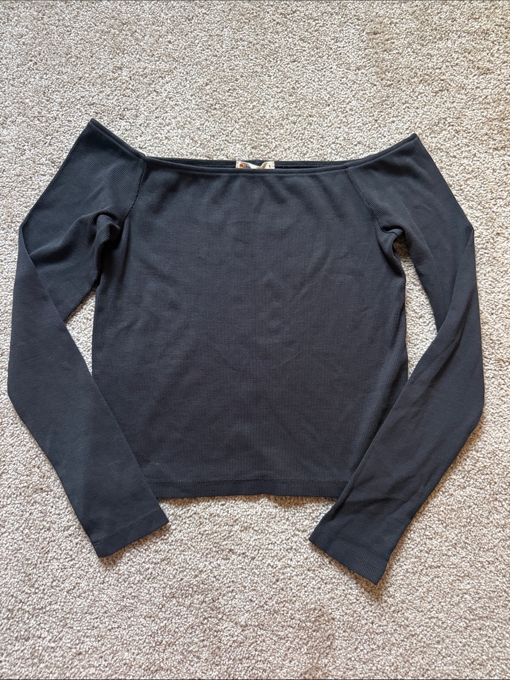 Marine Layer Black Off-Shoulder Long Sleeve Top Size S
